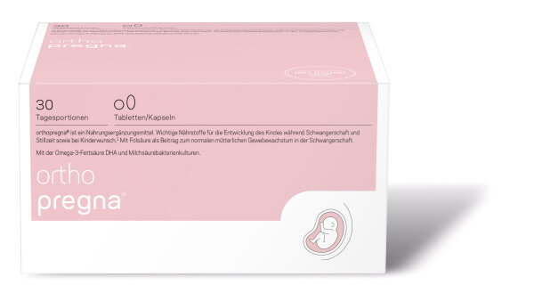 orthomed orthopregna® Nährstoffe für Mutter und Kind mit Folsäure, DHA, Vitaminen & Mineralstoffen bei Kinderwunsch und in Schwangerschaft und Stillzeit  90 Tagesportionen 5 Tabletten / 3 Kapseln