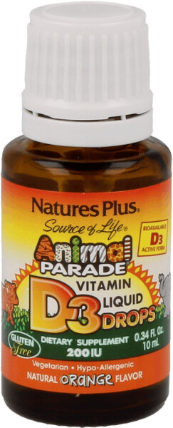 Natures Plus Source of Life Animal Parade Vitamin D3 200 IU Tropfen 10 ml Flasche