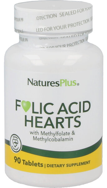 Natures Plus Folic Acid Hearts (Folsäure-Herzen mit Methylfolat und Methylcobalamin) 90 Tabletten (31,7g)