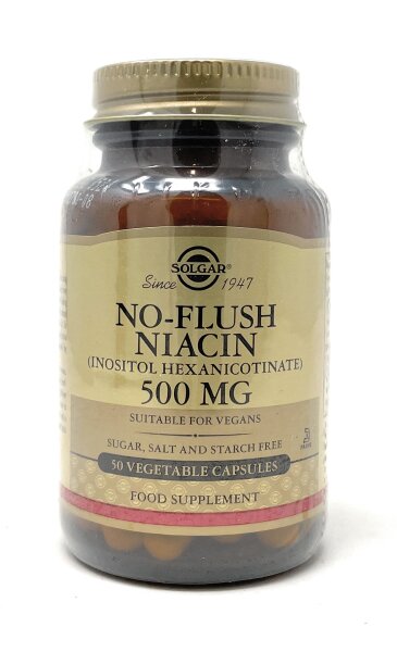 Solgar No-Flush Niacin (Vitamin B3)(Inositol Heaxnicotinat) 500mg 50 veg. Kapseln (vegan)