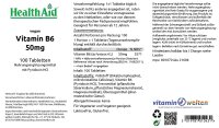 HealthAid Vitamin B6 (Pyridoxine HCl) 50mg 100 Tabletten (vegan)