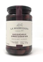 La Masrojana Schwarze Empeltre-Oliven aus Aragon mit Stein 220g Glas